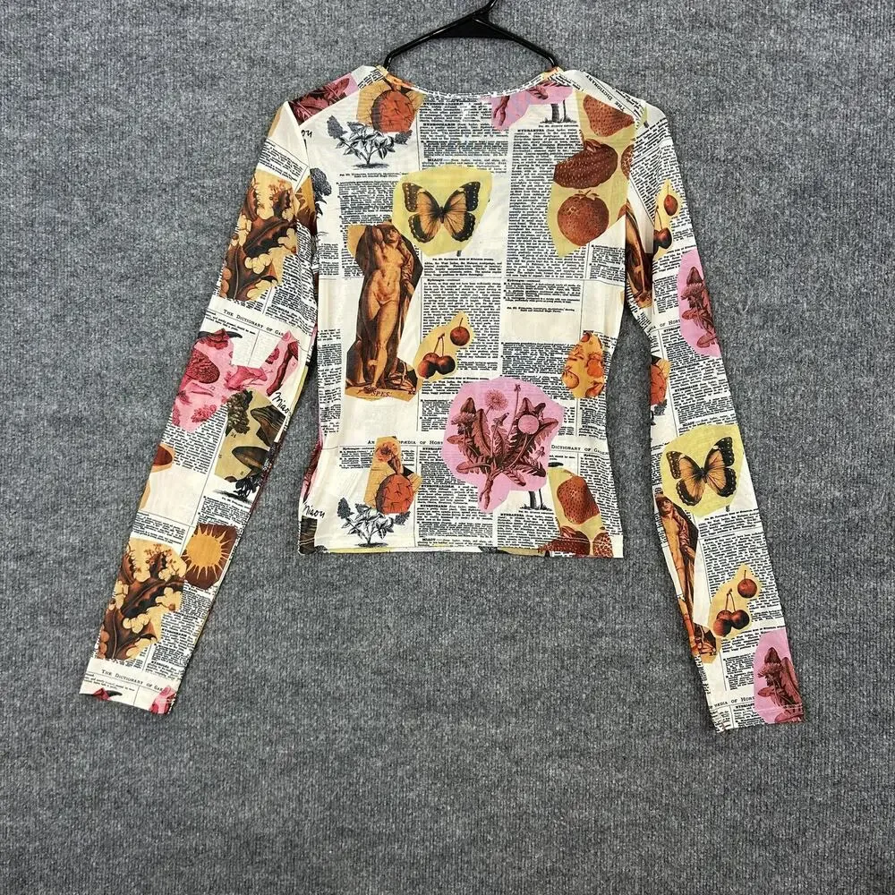 Miaou Top Medium Long Sleeve Tee in Botany Dictionary Flower Mesh Artsy Indie - Picture 5 of 10